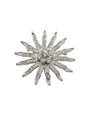 Starburst Rhinestone Brooch Pin Silver-Tone Vintage Sparkling